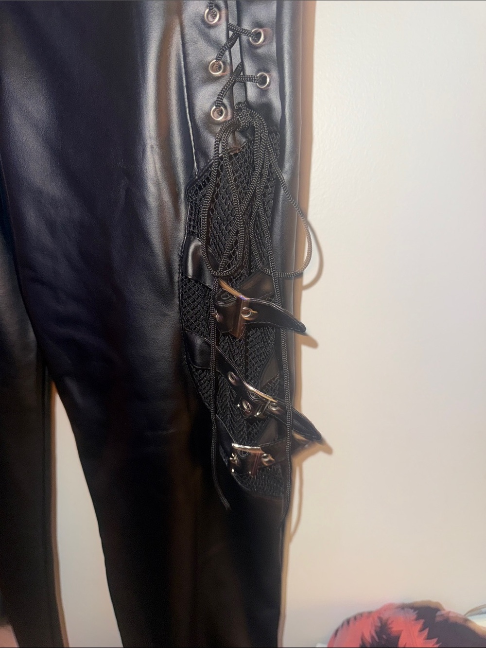 Source Unknown Black Faux Leather Lace-Up Flare Pants - Picture 2 of 13